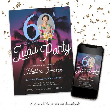 modern fun custom photo luau party 60th birthday invitation