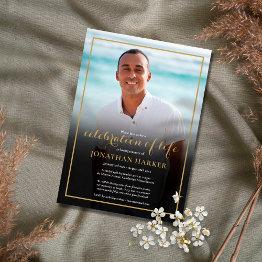 Small Modern Funeral Photo Celebration Of Life Invitation Front View