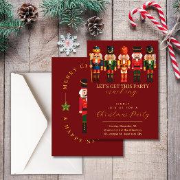 Small Modern Funny Unique Nutcracker Christmas Party Invitation Front View