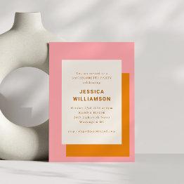 Small Modern Geometric Bachelorette Party Pink Orange Invitation Front View