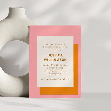 modern geometric bachelorette party pink orange invitation