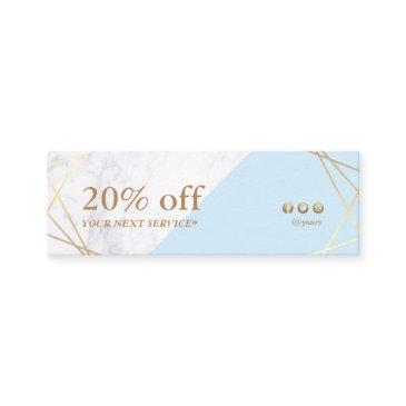 modern geometric gold marble pastel blue coupon mini business invitations