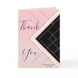 Small Modern Geometric Pink Gold Strokes Design Thank You Invitations Front View