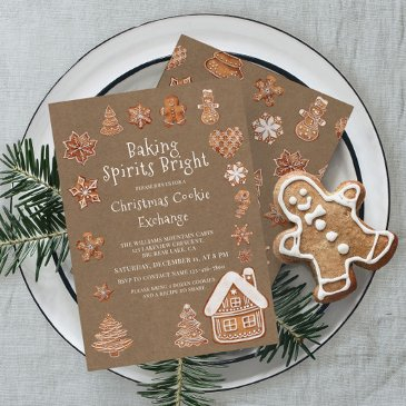 modern gingerbread watercolor cookie exchange invitation