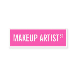 Small Modern Girly Neon Pink Street Sign Makeup Artist Mini Business Invitations Front View