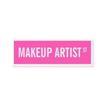modern girly neon pink street sign makeup artist mini business invitations