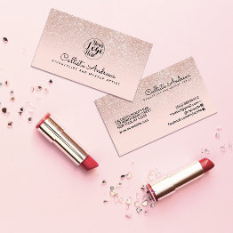 Small Modern Glamorous Rose Gold Pink Glitter Ombre Business Invitations Front View