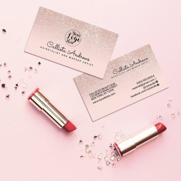 modern glamorous rose gold pink glitter ombre business invitations