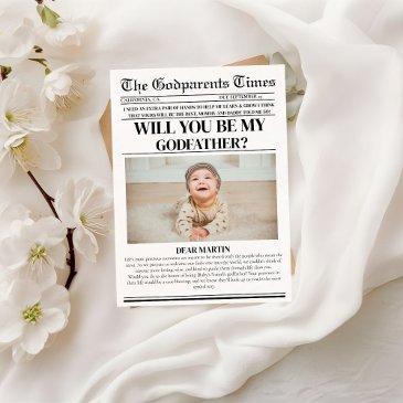 modern godparent proposal newspaper baptism invitation