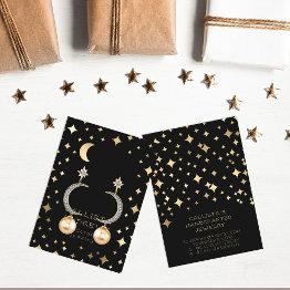Small Modern Gold Black Stars Moon Earring Display Invitations Front View
