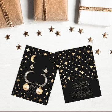 modern gold black stars moon earring display invitations
