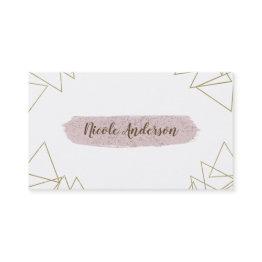 Small Modern Gold Geometric Triangles Pink Brush Modern Business Invitations Front View