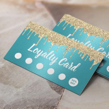modern gold glitter drips turquoise salon loyalty