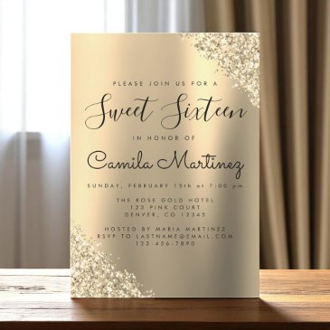 modern gold sweet 16 glitter party invitation