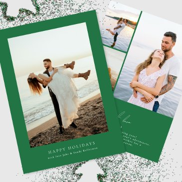 modern green frame photo collage christmas happy holiday invitations