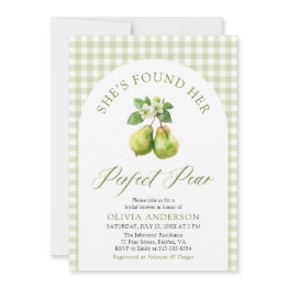 Small Modern Green Gingham Perfect Pear Bridal Shower Invitation Front View