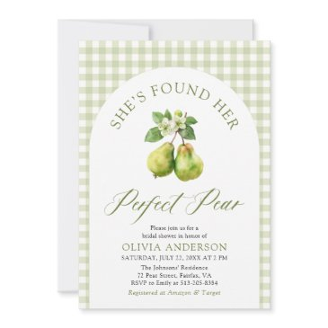 modern green gingham perfect pear bridal shower invitation