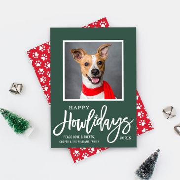 modern green red happy howlidays puppy dog photo holiday invitations