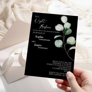 modern greenery black night before rehearsal invitation