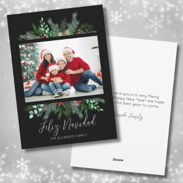 modern greenery photo feliz navidad christmas holiday invitations