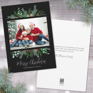 modern greenery photo merry christmas holiday invitations