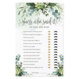 Small Modern Greenery Succulent Guess Who Said It Game Front View