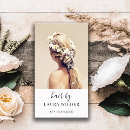 Small Modern Hair Stylist Photo Business Invitations Front View