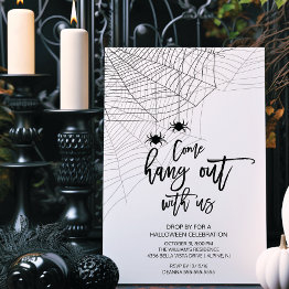 Small Modern Hang Out With Us Spider Halloween Party Invitation Front View