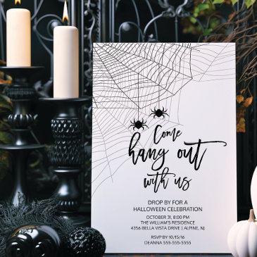 modern hang out with us spider halloween party invitation