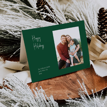 modern happy holidays | green folded single photo holiday invitations