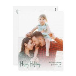 Small Modern Happy Holidays Green Script Full Photo Holiday Postinvitations Front View