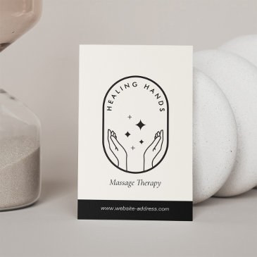 modern healing hands massage black and ivory logo business invitations