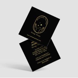 Small Modern Healing Hands Massage, Wellness Gold Logo Square Business Invitations Front View