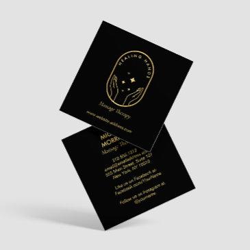 modern healing hands massage, wellness gold logo square business invitations