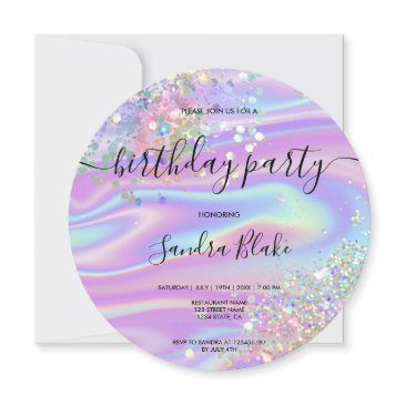 modern holograph girly trendy birthday invitation