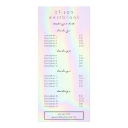 Small Modern Holographic Pastel Glam Salon Service Menu Front View