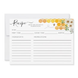 Small Modern Honeycomb Bumblebee Yellow Bee Recipe Invitations Front View