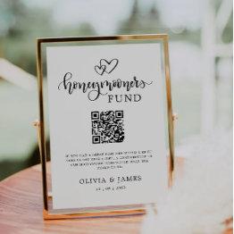Small Modern Honeymoon Fund Qr Code Sign, Wedding Invitation Front View