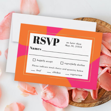 modern hot pink and orange abstract rsvp with meal