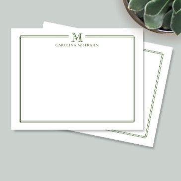 modern initial dark green border stationery note invitations