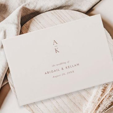 modern ivory brown monogram earth tone wedding guest book