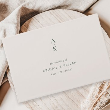 modern ivory green monogram mix match wedding guest book
