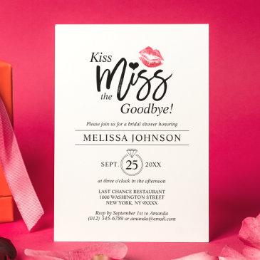 modern kiss miss goodbye red lips bridal shower invitation