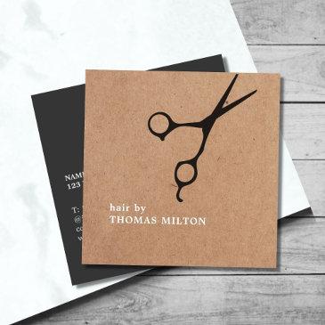 modern kraft black scissors hair stylist square business invitations