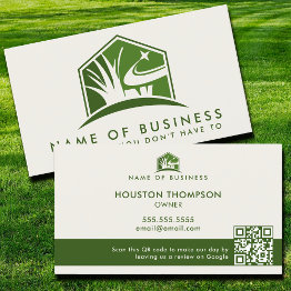 Small Modern Lawn Care Logo Landscaper Service Qr Code Business Invitations Front View