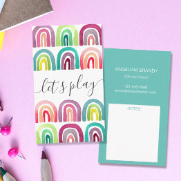 Small Modern Let's Play Rainbow Playdate Mommy Calling Invitations Front View