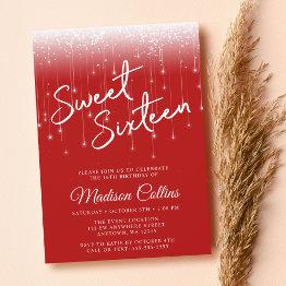 Small Modern Lights Red Sweet 16 Invitation Front View