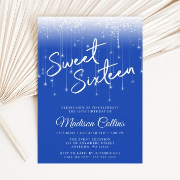 modern lights royal blue sweet 16 invitation