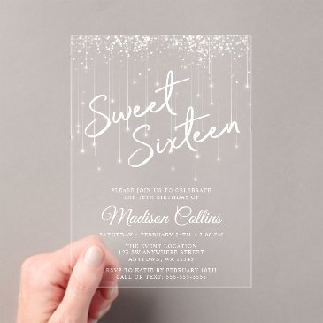 modern lights sweet 16 acrylic invitations