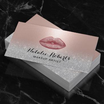 modern lips salon blush rose gold makeup artist business invitations